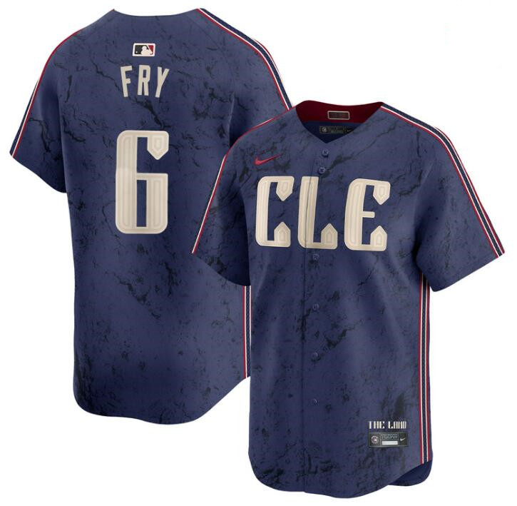 Men's Cleveland Guardians #6 David Fry Navy 2024 City Connect Limited Stitched Baseball Jersey